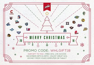 Merry Christmas from the WHL! 🏒🎅🏻🤶 Enjoy free WHL Live on December 28 & 29 as our gift to you! 🎁 Visit http://whl.neulion.com/whl/ & use access code WHLGIFT18 🎄 ☃ | WHL