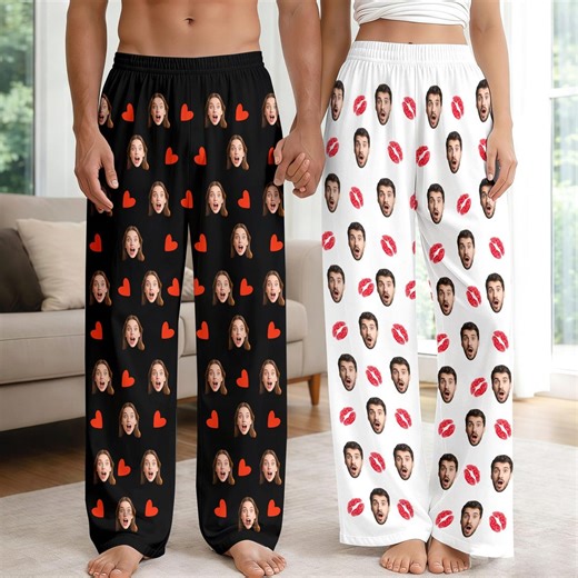 Custom Face Pajama Pants, Personalized Photo Pajamas & Socks, Valentine Gifts for Him Her - Etsy
