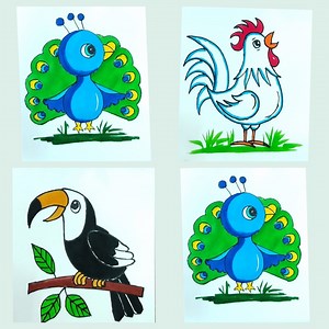 EASY BIRD DRAWING 🐦‍⬛🪿🦜🐓 | My Creative Corner