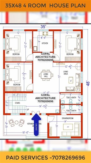35X48 4 ROOM HOUSE PLAN