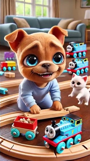 Best Friends Play Together! 🚂🐶🐱 Dog & Kitty Build a LEGO Train Station! (Teamwork!)