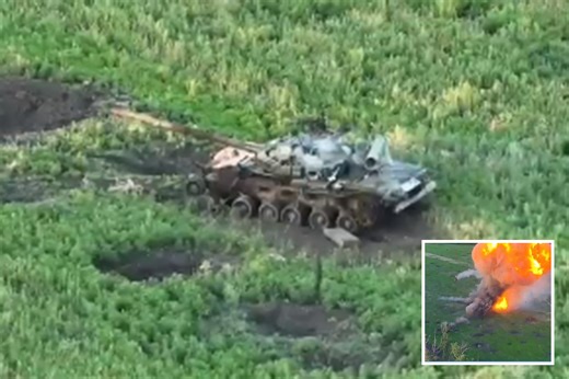 Incredible moment Russian tank EXPLODES in fireball hurling turret 100ft into air