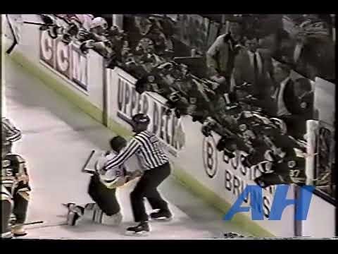 NHL Apr. 3, 1994 Ulf Samuelsson,PIT v Steve Heinze,BOS Pittsburgh Penguins Boston Bruins