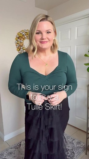 3K views · 43 reactions | This is your sign to buy a tulle skirt and dance!  All 3 outfits are linked on my LTK Page- just tap the link I put in the comments below to shop! I’m wearing the large in this skirt and all tops. #tulleskirt #holidayoutfit #christmasoutfit #amazonfinds #size12 #midsizestyle #styleideas | Fabulously Overdressed | Facebook