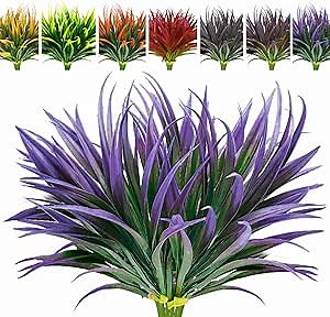 8 Pcs Outdoor Fake Plants UV Resistant Artificial Tall Grass Plants Faux Tropical Flowers Bushes Fall Winter Summer Planters Yard Patio Front Porch Décor Plastic Greenery Shrubs Decoration