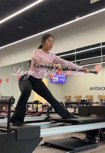 platform lunge and split variations!! Grab ur weighted bar step up to the plate and steal these moves! #pilatesinstructor #platformpilates #pilatesseries #lungeexercises #instructortok