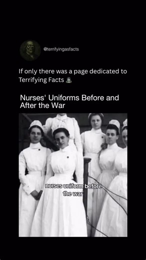 Terrifying As Facts on Instagram: "Before World War I, nurses wore long, rigid uniforms designed to project purity, obedience, and discipline. These garments restricted movement, trapped heat, and symbolized sacrifice, turning hospital wards into silent stages of exhaustion, hierarchy, and unspoken suffering. After the war, medical chaos forced change. Shorter skirts, lighter fabrics, and practical designs emerged from necessity. Uniforms no longer hid hardship; they reflected urgency, speed, an