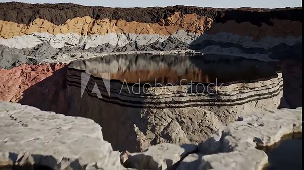 A detailed 3d render of stratified earth layers with dark oil deposits, illustrating an oil industry concept.