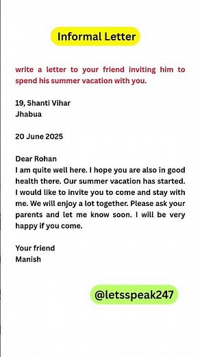 ☀️ Letter to Friend: Invitation to Spend Summer Vacation | Informal Letter Example ✉️🏖️