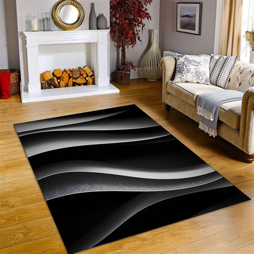 Black and White Wave Rug, Minimalist Woven Cotton Area Rug - Etsy UK