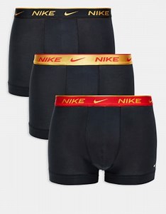 Nike - Everyday Cotton Stretch - Lot de 3 boxers avec taille colorée - Noir, doré et rouge | ASOS