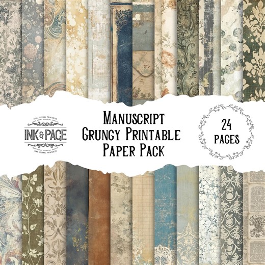 Manuscript Printable Paper Pack Grungy Eclectic Digital Download Libraryjunk Journal Distressed Page Vintage Book Background Dark Academia - Etsy