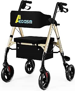 Amazon.com: Foldable Rollator Walker with Seat for Seniors - Lightweight Rolling Walkers with Brakes, 300 lb Capacity, 8" All-Terrain Wheels, Adjustable Handles and Seat Height & Removable Storage Bag, Champagne : Health & Household