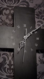 Gothic Cross Wall Clock - Silent Non-Ticking Spooky Dark Aesthetic Decor, Wooden Black Wall Hanging for Living Room Bedroom Office