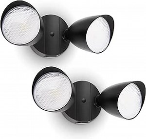 UME 2-Packs 2500 Lumen 32 Watt 28 LED Dual-Head Floodlight Outdoor, Full Metal Design, Waterproof Exterior Security Wall Light 5000K for Patio, Garden, Yard-Black