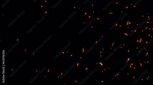 Abstract seamless loop glow fire particles ash sparks rising up animation with transparent alpha channel can be used for overlay your project background. 4K 3D chaotic motion of fiery orange glowing f