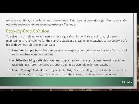 Efficiently Create Batches of Parts Based on Volume Capacity in Python batching volume