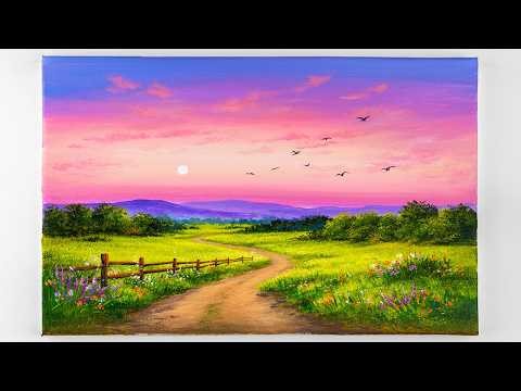 Landscape Painting / Spring Day / Acrylic Painting Tutorial step by step