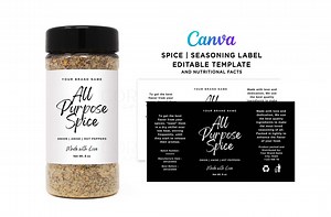 Printable Spice Wrap Label Sticker, All Purpose Seasoning Label Design, 4oz Clear Bottle. Spice Label Sticker. Editable Template at Canva. - Etsy