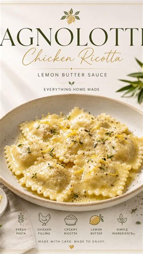 #cooking Homemade Chicken Ricotta AgnolottiFinished in a Silky Lemon Butter Sauce