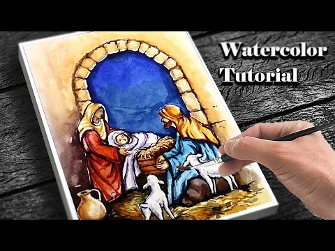 Nativity Scene Mary joseph and Baby Jesus | Watercolor Painting Tutorial