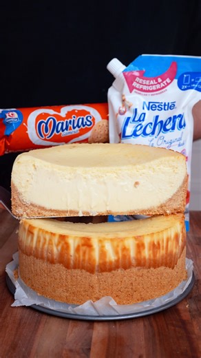 Nico Norena on Instagram: "#ad SWEETENED CONDENSED MILK CHEESECAKE 😍 @mariasgamesausa @lalecherausa Ingredients: • 16oz cream cheese (room temp) • ½ 28oz Doypack La Lechera Sweetened Condensed Milk • 3 eggs • 1tbsp vanilla • 1/4 cup heavy cream • 2 tbsp flour Crust: • 1 pack Marias Gamesa Cookies (crushed) • 4 tbsp butter (melted) Preparation: • Mix Marias Gamesa Cookies and butter to form a crust, then spread it evenly across the bottom of a 7inch springform cake pan that is lined with parchme