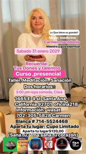 Carmen Macedonio on Instagram: "Todos Bienvenidos!!Y Seguimos Expo internacional por Carmen Macedonio gracias por su apoyo @mimutv, sintoniza sin fronteras, radiotalentofm, radio TV La konsentida , radio la fregona expo international por Carmen macedonio gracias los esperamos en cursos talleres meditaciones en Santa Ana, California sábado 31 enero 5:00 pm Carmen macedonio suelta lo que te duele!! Recuerda tus dones y talentos espirituales y seguimos wasat 702-305-5828 Carmen y 714 5524468 blanca
