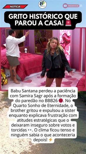 BABU SURTA E EXPULSA SAMIRA DO QUARTO NO BBB26 AGORA! 😱