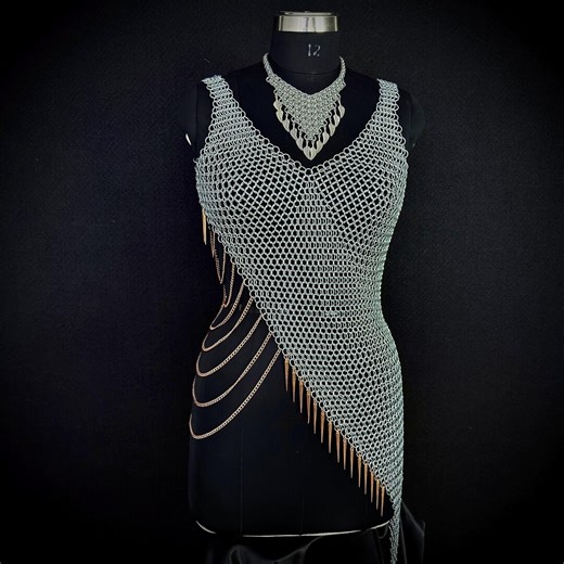 Handmade Chainmail Dress With Statement Necklace, Medieval Inspired Chain Armor Top, Festival Armor Jewelry - Etsy