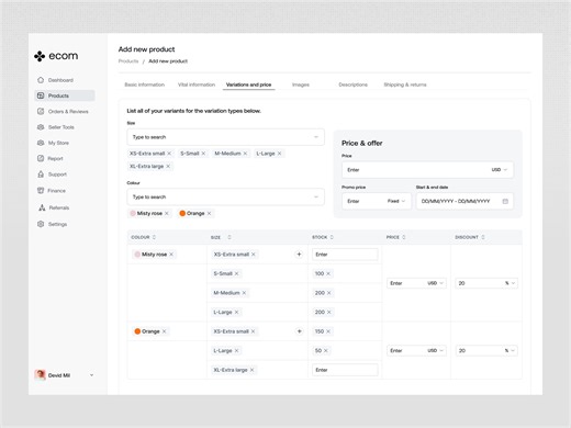 eCommerce dashboard design