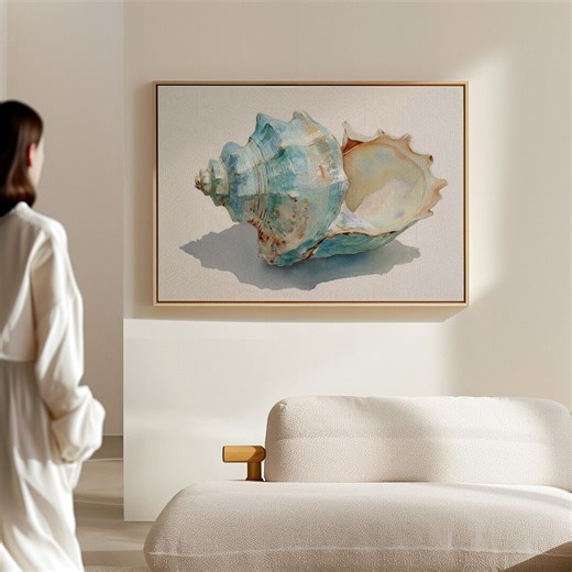 Watercolor Conch Shell Canvas Art | Coastal Beach Nautical Wall Decor in Soft Blue Tones | Ocean-inspired Shell Painting for Seaside Homes - Etsy New Zealand