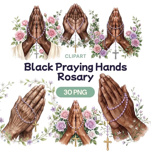 Black Praying Hands Clipart, African American Rosary PNG, Watercolor Catholic Graphic, Christian Faith Art, Religious Devotion Illustration - Etsy