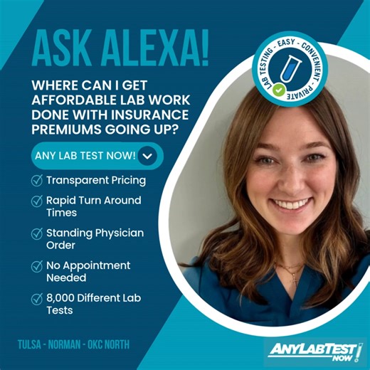 Are you worried about your insurance premium going up in 2026? At Any Lab Test Now, we offer 8,000 different lab tests so you can order whatever you like so your health does not have to suffer due to high deductibles. With transparent pricing, rapid turn around times for results, and no doctor order needed, we make it easy for you to take control of your health! What do you want to #AskAlexa next? Comment Below! Visit our website at https://www.anylabtestnow.com/tulsa-74105/ to find out more inf