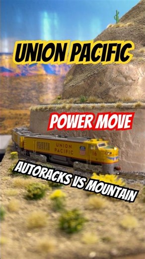 N Scale Union Pacific power move squeezing these autoracks around the mountain. #trains #railroad