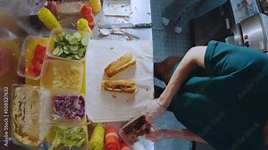 Cooking food in a food truck, timelapse of cooking fast food