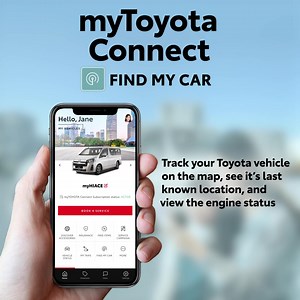 Your Toyota is always within reach! myToyota Connect’s Find My Car feature allows you to track your vehicle, set geofences, and access the engine status – even with the engine off! Activate your subscription now through the myToyota App and click “Learn More” for details. | Toyota Motor Philippines