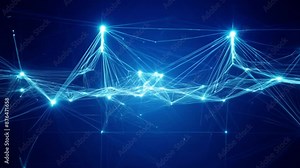 A blue line of dots with a blue background. The dots are connected to each other in a way that they look like they are forming a pattern. The image has a futuristic and technological feel to it