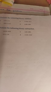 Perform the following binary addition.a. 1101   111b. 11100  ... | Filo