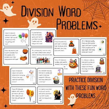 Halloween Division Word Problems Task Cards -Spooky Math Centers -Division