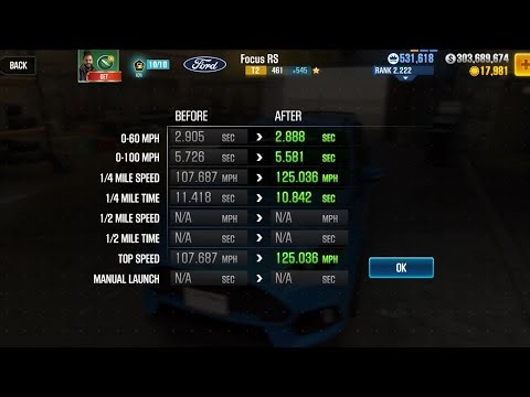 CSR2 - Focus RS (body stock) (0-60 sprint) - tune & shift - 2.888