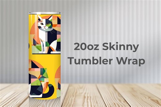 Geometric Cat Tumbler Wrap PNG – Yellow Cat Pattern for 20oz Skinny Tumbler - Etsy