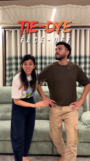 Chaitali Shah | Harshil Vasani on Instagram: "Who did it better? Your vote will decide the winner 💛 When Fevicryl’s Neon Sunshine tie-dye kit is this easy, even he thinks he can win 😉 [Couple, Couple Goals, Date Ideas, Marriage, Date Nights, Fun, Relatable]"