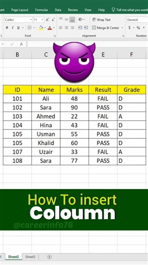 Insert column shortcut in excel 👍 #ExcelTricks #ExcelShorts #ExcelTips #LearnExcel #Productivity #yt