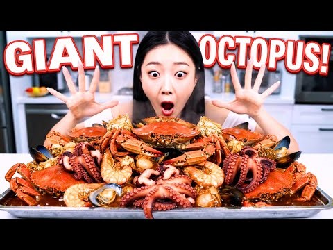 GIANT OCTOPUS Seafood Boil Challenge 🤯🦑 Black Bean Noodles Feast!
