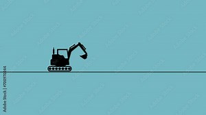 Excavator working symbol. Heavy equipment excavator icon animation.