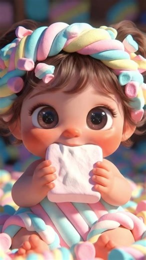 Tiny hands, fluffy bites 🍬💖 Watch this little cutie melt marshmallows on her tongue in the most satisfying, #aiasmr #ai #3danimation #aivideos #asmrsound