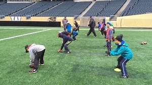 Winnipeg Blue Bombers put on skills camp for young flag football players on Sunday