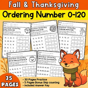 Fall Ordering Numbers Least to Greatest Worksheets & Activities to 120