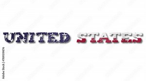 United States Text with USA Flag Waving Inside. Seamless Loop Animation on Transparent Background.
