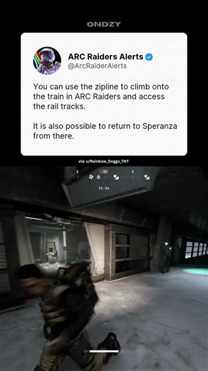 You can use the zipline to climb onto the train in ARC Raiders and access the rail tracks. It is also possible to return to Speranza from there. 👀 #Gaming #Gamer #ARCRaiders #TheFinals #Extraction #ExtractionShooter #PlayStation #Steam #PCGaming